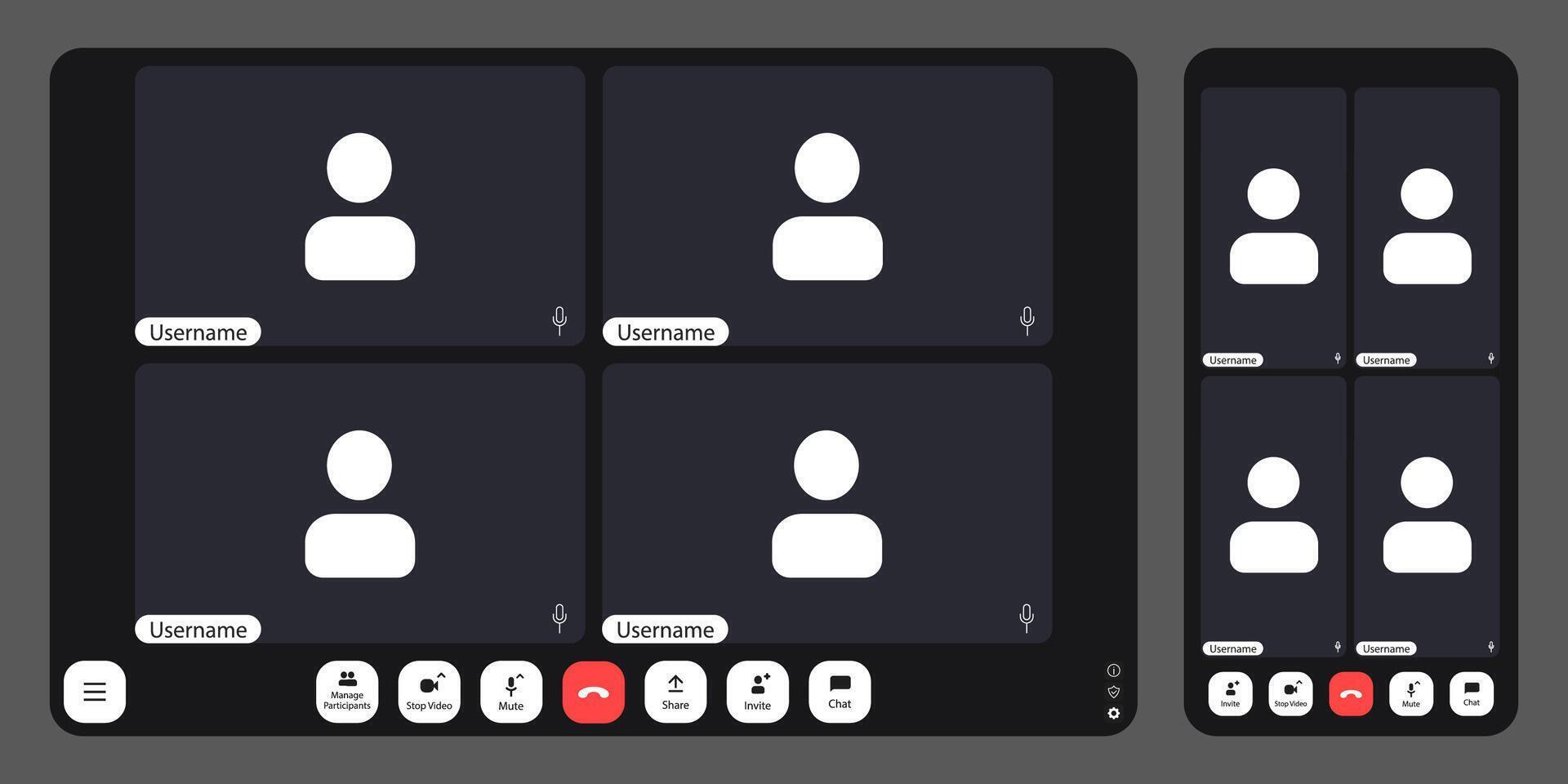 Participants engage in an online meeting with a grid layout. vector