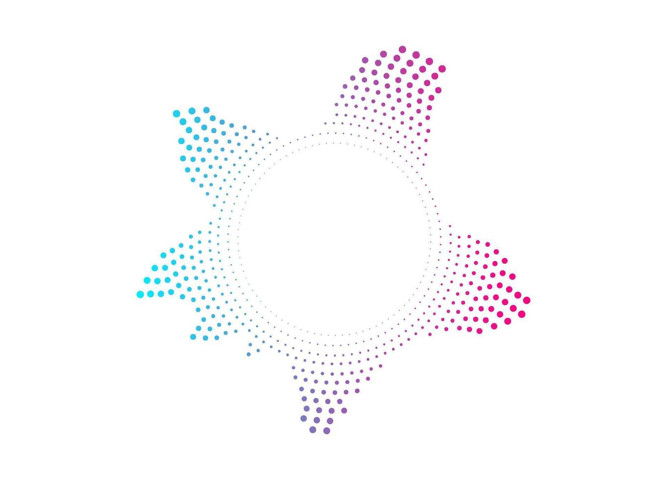 Glowing neon sound wave circle with oscillating dots. Bright audio visualization. illustration for music, radio, or tech designs vector