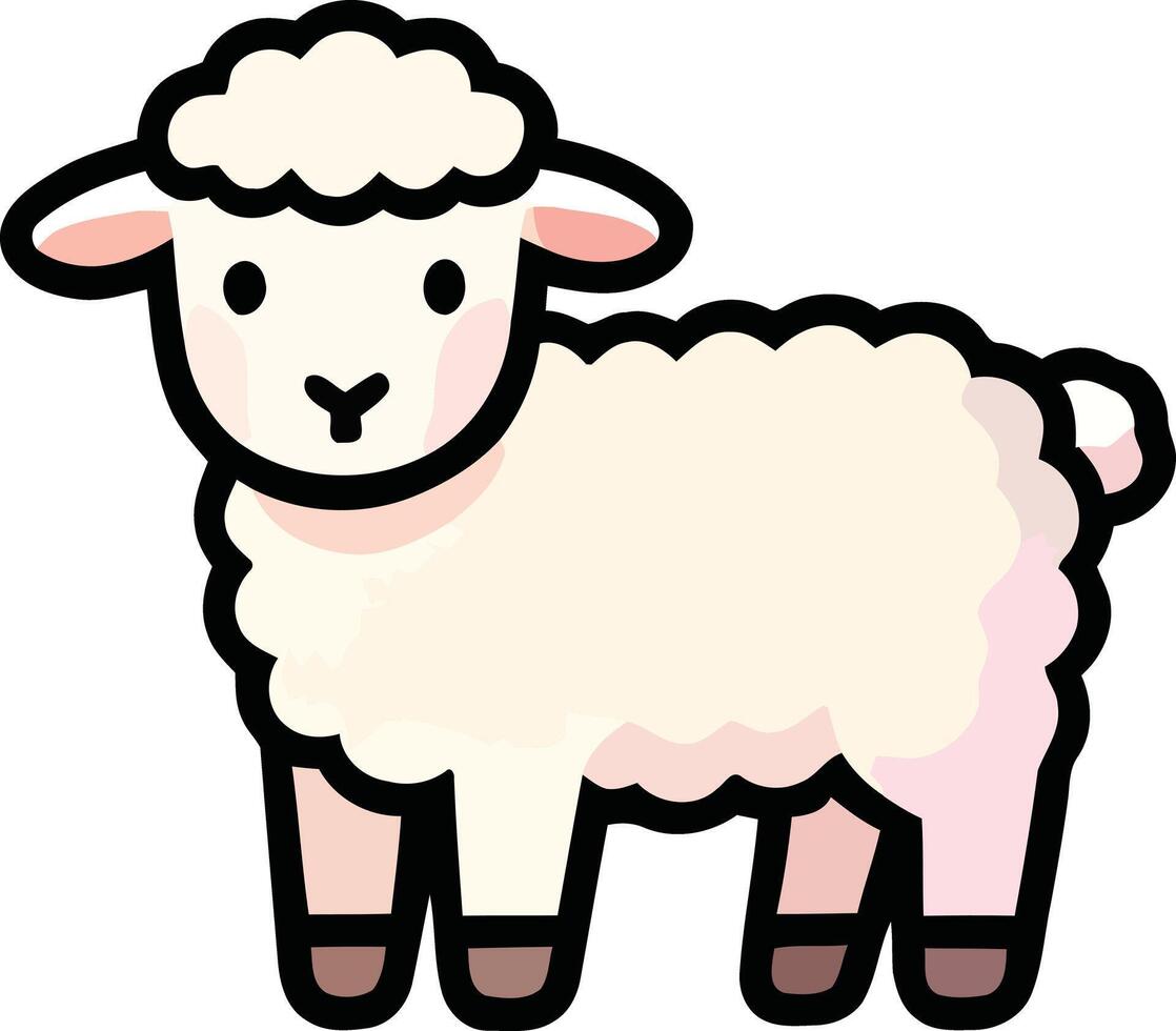 Cute cartoon sheep standing on the grass in a simple design vector
