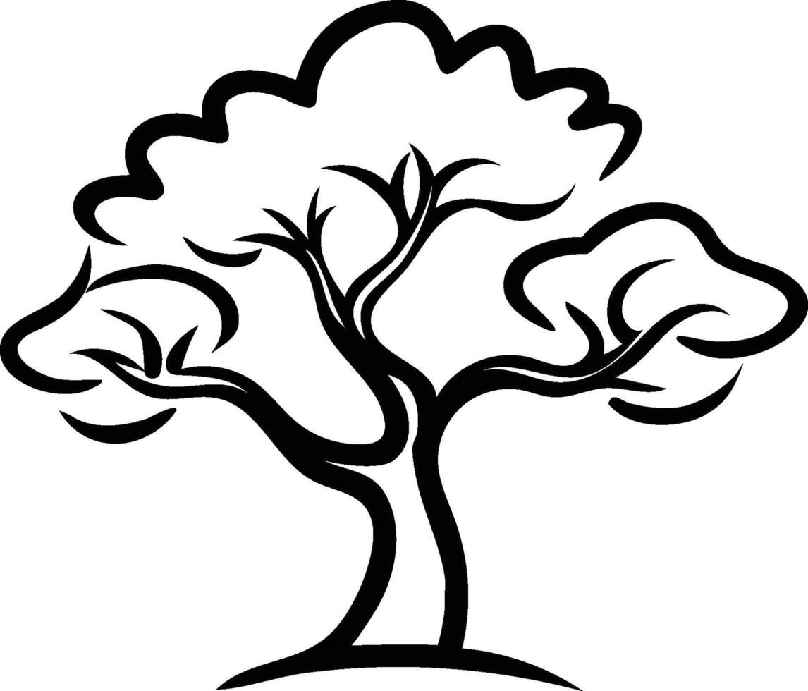 Silhouette of a strong tree with spreading branches isolated on white background vector