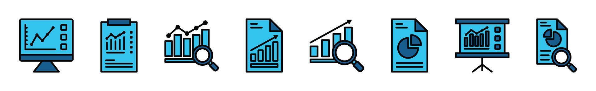 Data analytics icon set. Database, statistics, analytics, server, profit graph, performance, monitoring, computing and network icon symbol collection - illustration vector