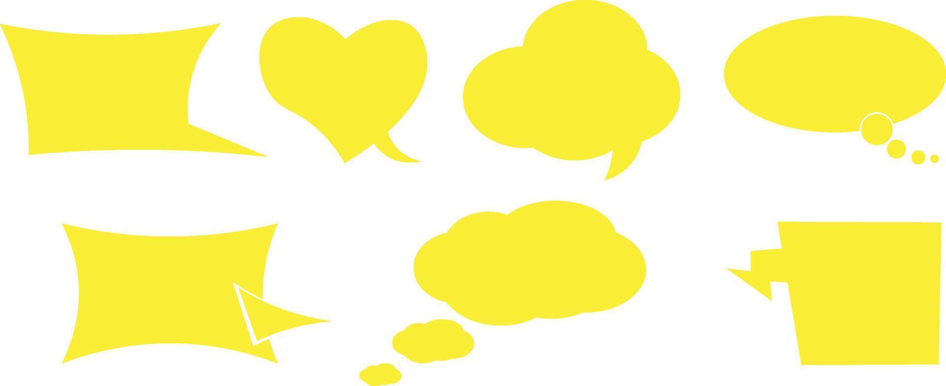 Seven distinct yellow speech bubbles showcase various shapes and forms against a white backdrop vector