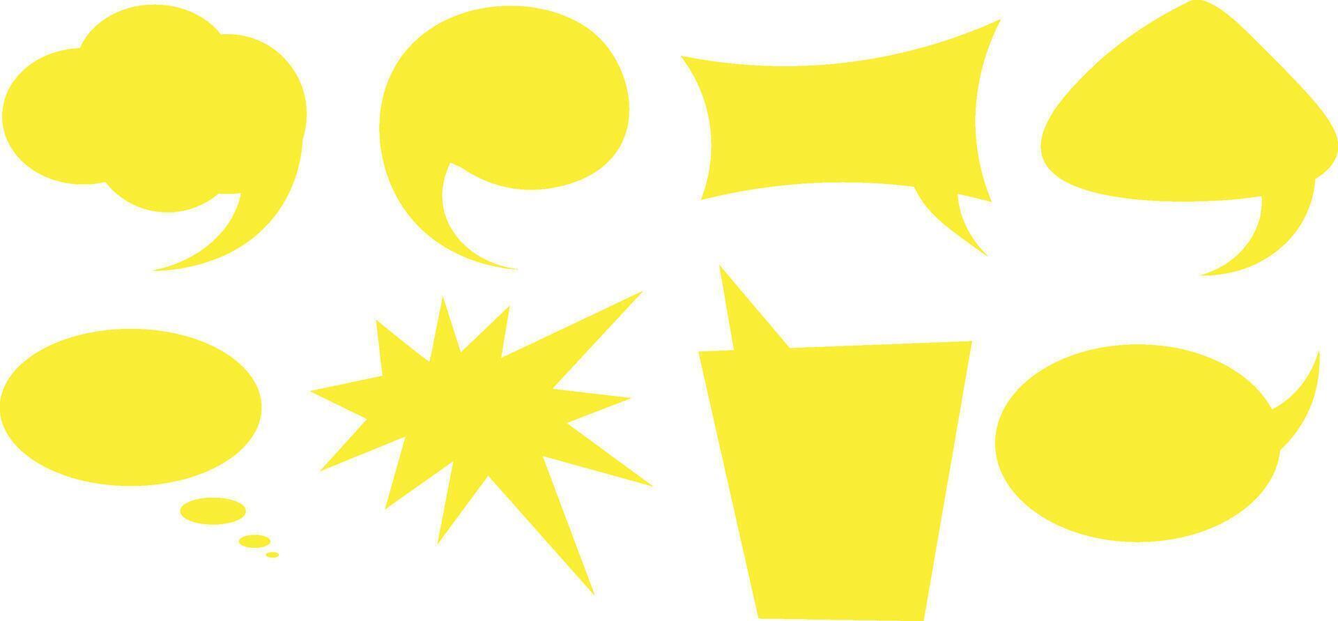 Various yellow speech bubbles display different shapes against a white transparent background vector
