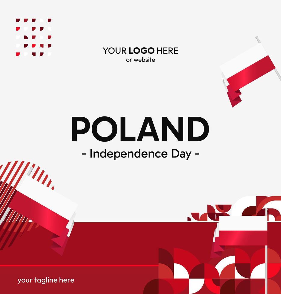 Poland National Day Graphic Resource with Flag and Geometric Art. Editable Background for Multimedia Projects. vector