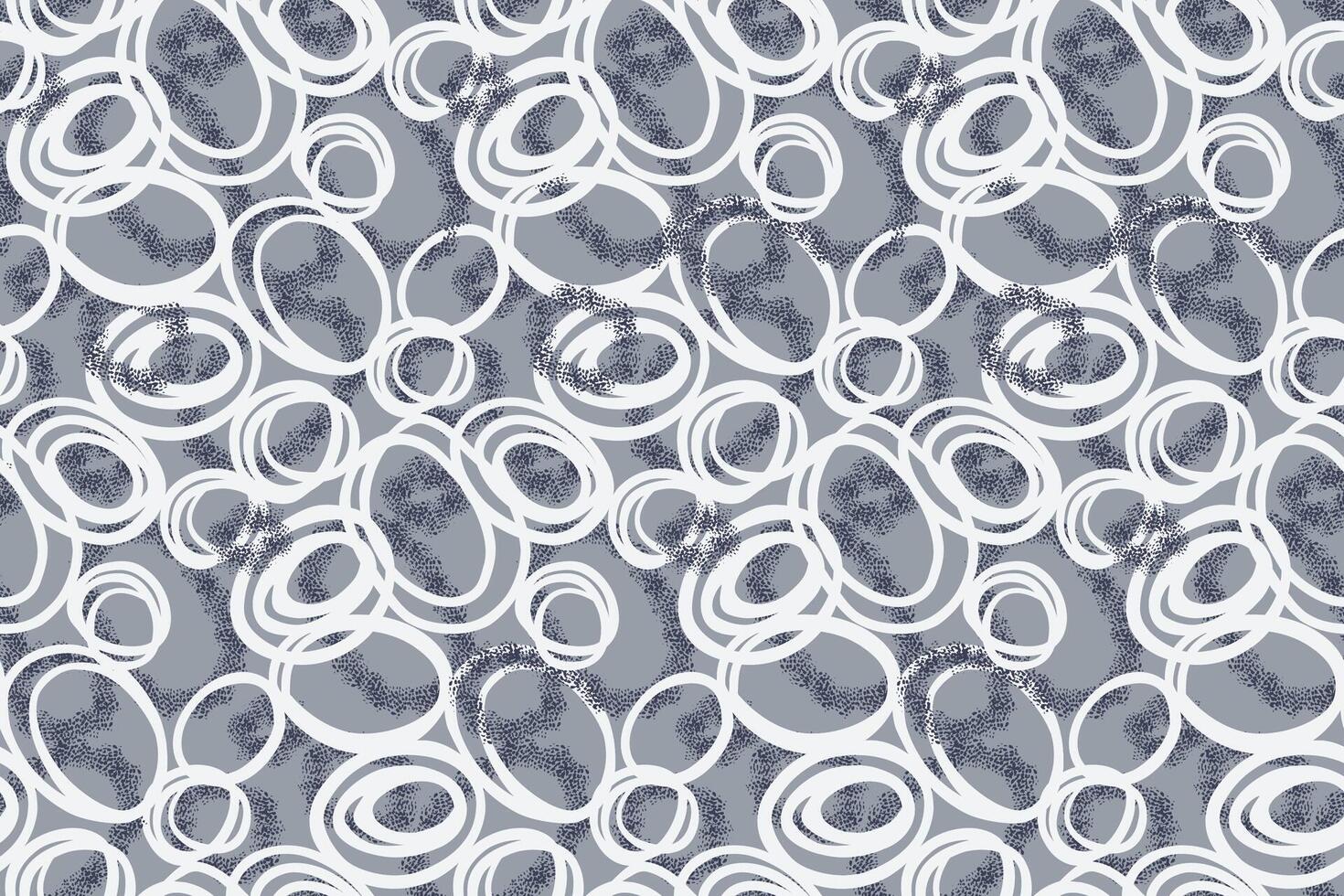 Seamless abstract pattern with dynamic overlapping circles and textured dots in grey tones. Modern geometric design for fabric, wallpaper, wrapping, and decor vector
