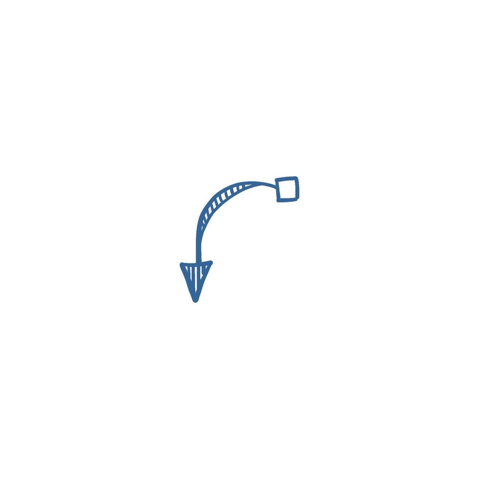 Hand-drawn cute arrow blue sketch as navigation symbol, freehand graphic pointer for direction and guidance design. vector