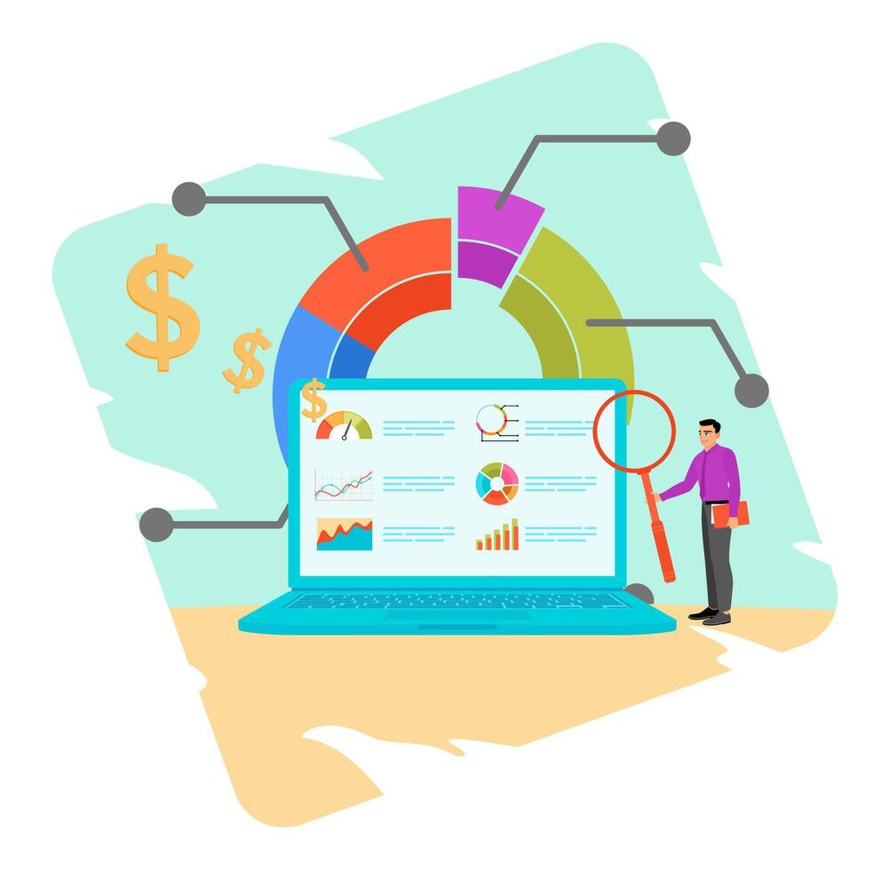 Financial report chart concept and graph diagram. vector