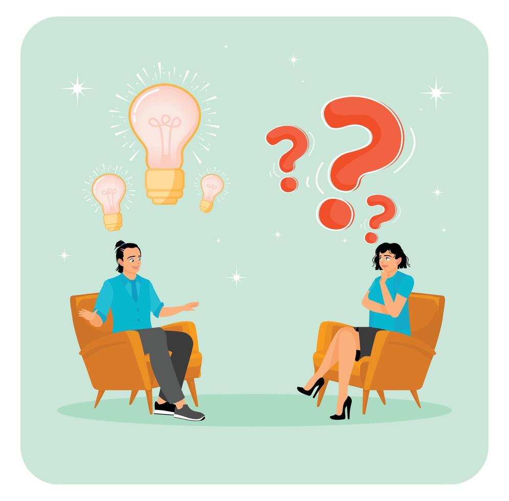 Question and answer concept. Two people asking and reply to solve problem. vector