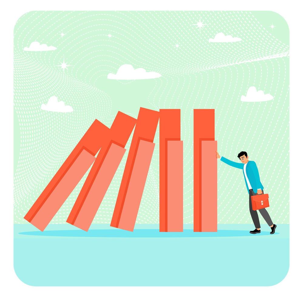 Risk management concept. Man observing uncertainty or unknown threat causing business failure. vector