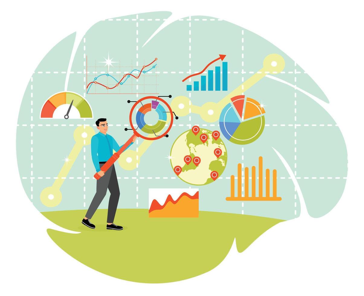 Man analyzing data with charts vector