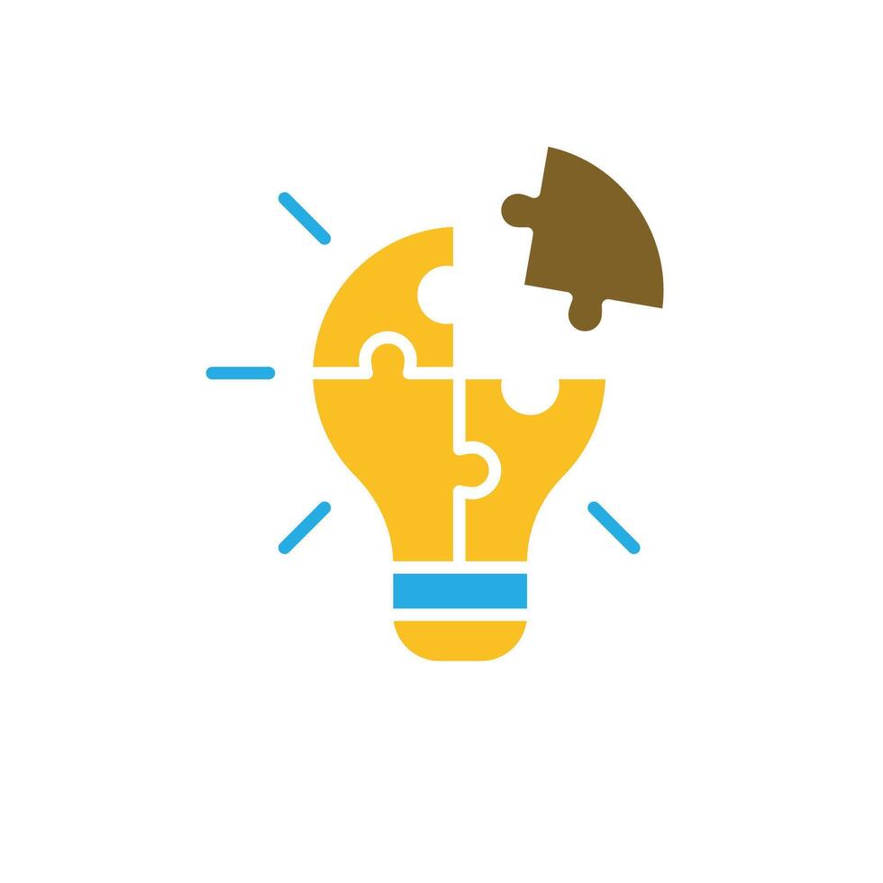 Problem solving icon. Management. Idea symbol lamp like a puzzle. manager, success. flat design style. vector