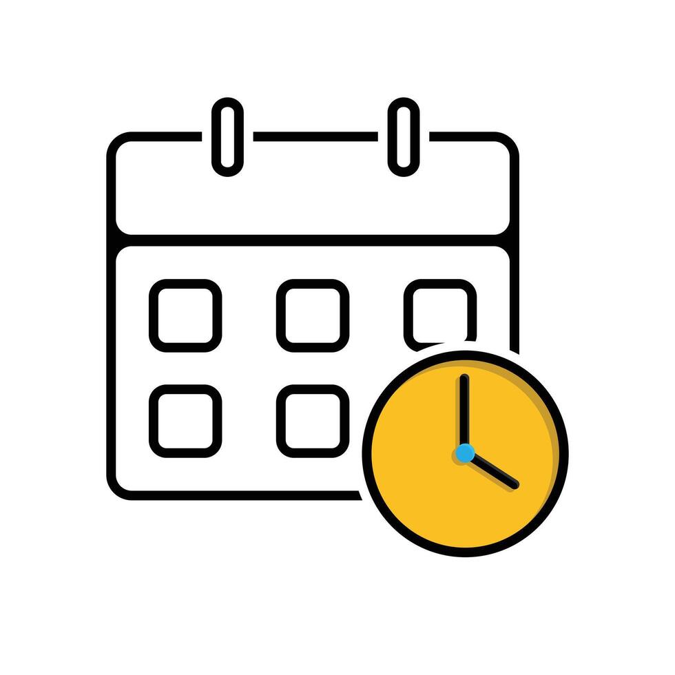 Time management icon. Management. Calendar with clock in the bottom corner. manager, success. mixed design style. vector