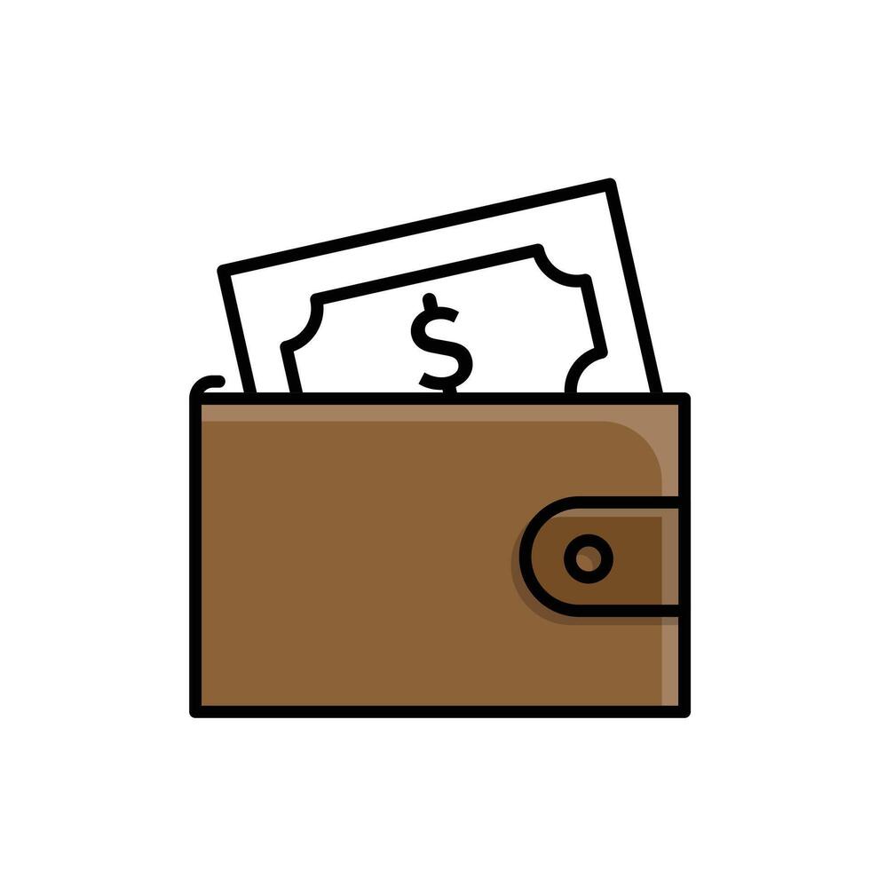 Budgeting icon. Management. An open wallet with dollar bills appearing on top. manager, success. mixed design style. vector