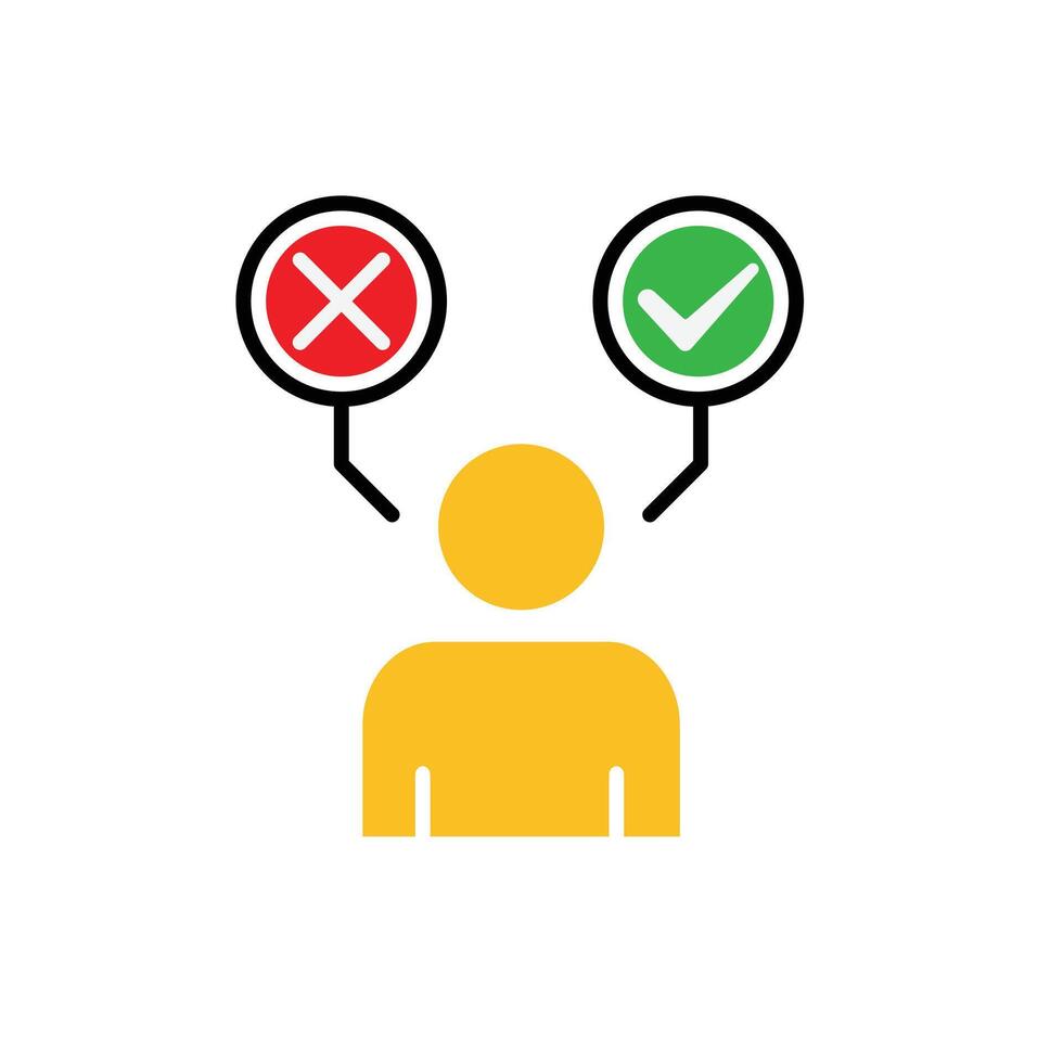 Decision icon. Management. Silhouette of a person with a tick or cross above it. manager, success. flat design style. vector