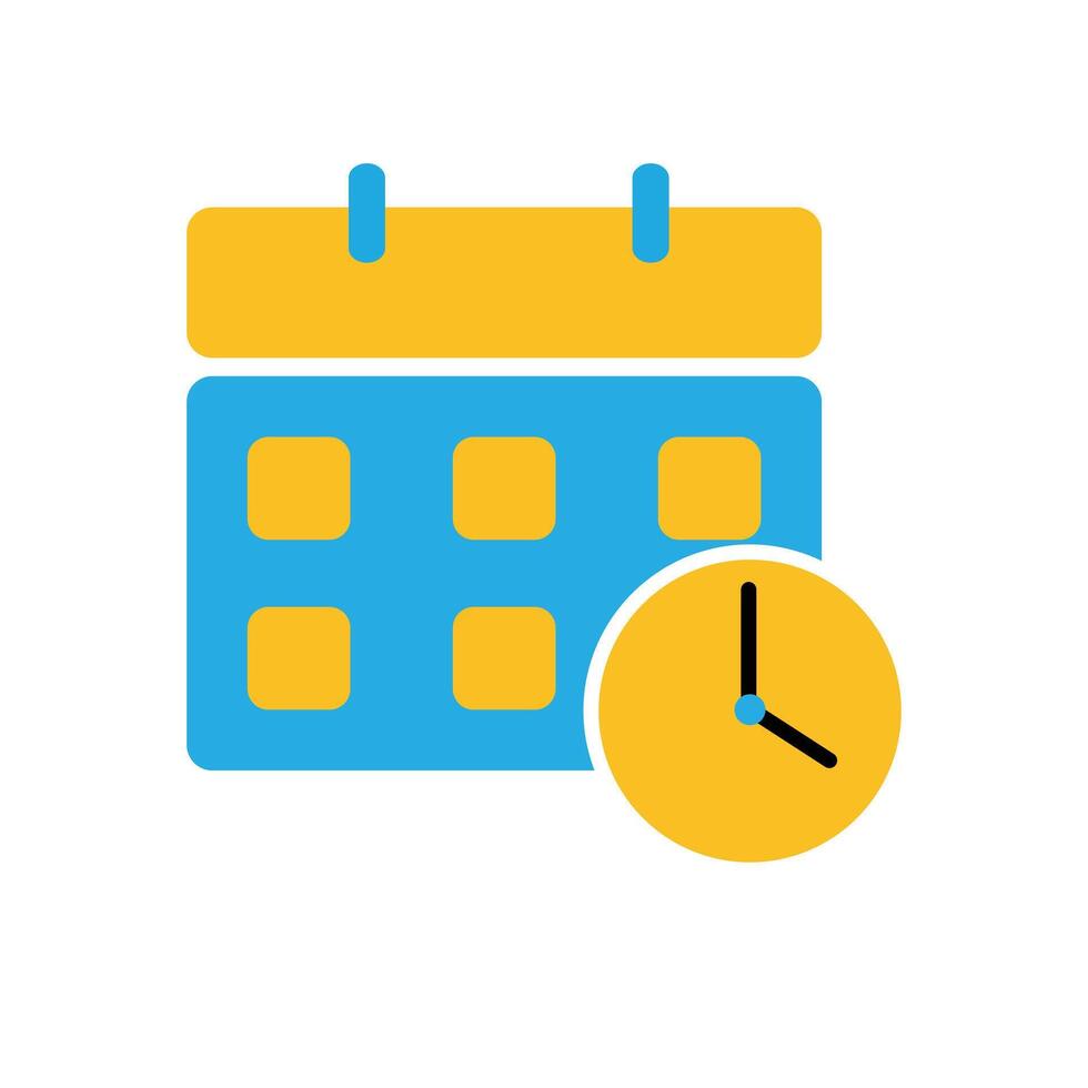 Time management icon. Management. Calendar with clock in the bottom corner. manager, success. flat design style. vector