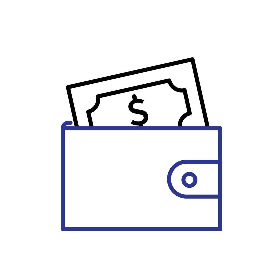 Budgeting icon. Management. An open wallet with dollar bills appearing on top. manager, success. outline design style. vector
