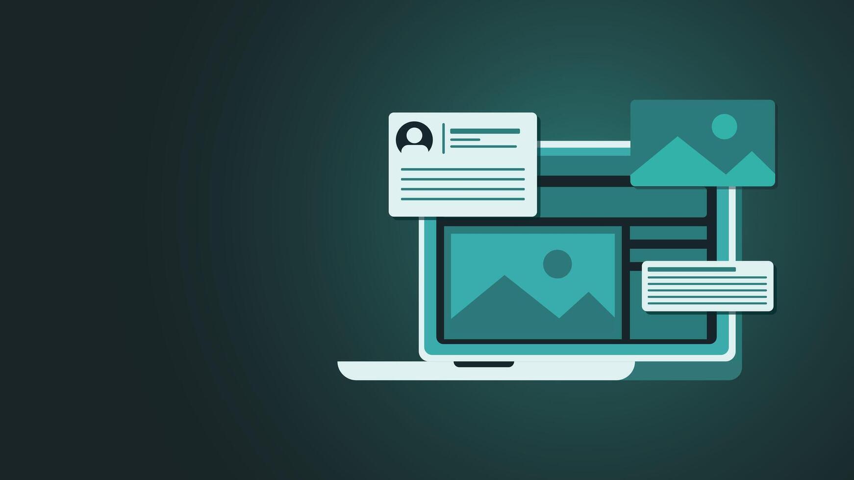 Creative laptop screen background featuring digital web design mockup with interface elements, perfect for technology, websites, apps, UI design, and online presentations. vector