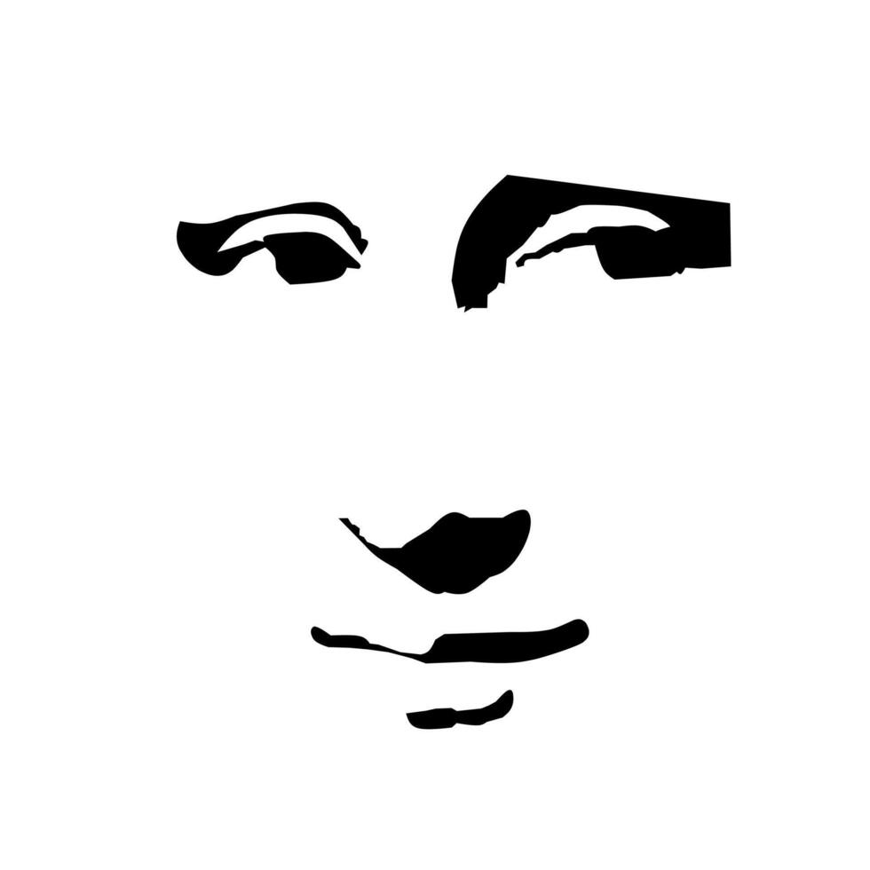 A minimalist illustration of a face, focusing on the eyes and mouth, with abstract features that create a striking, modern design. vector