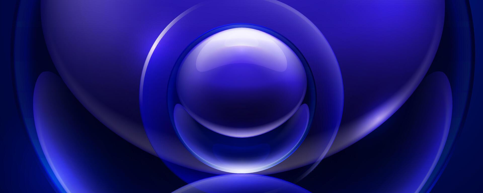 Abstract blue background with concentric glowing sphere and circles vector