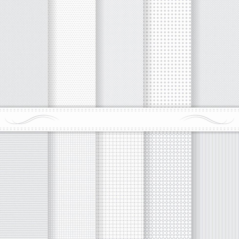 Set of ten subtle seamless patterns. Monochrome. Classic. Swatches of seamless patterns included in the file. vector