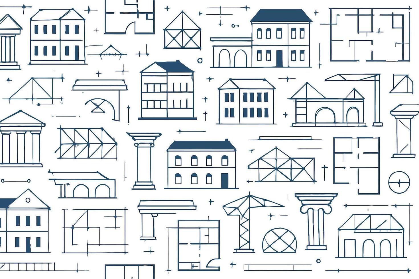 a seamless pattern with buildings and other objects vector