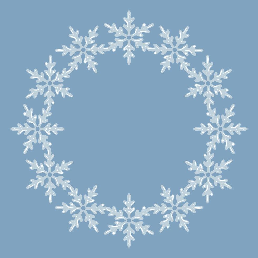 Snowflake Wreath, Flake Circle Frame, Frost Round Border vector