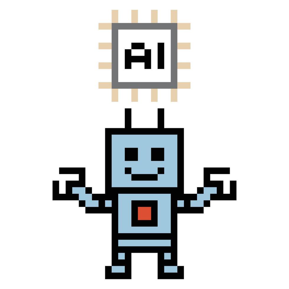 Design 8 bit of robot robotic AI chat bot concept mind learn pixel art. vector