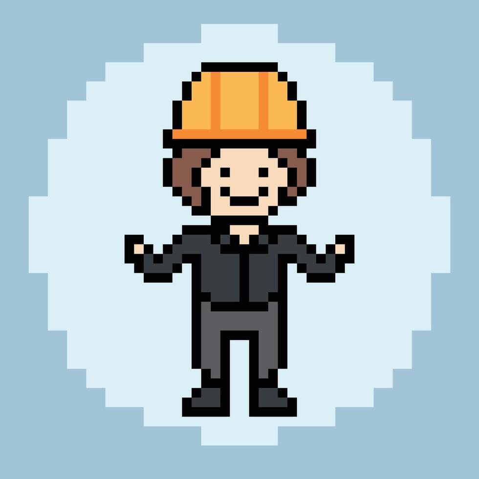 Design of pixel style of worker work man male in factory industry 8bit engineer. vector