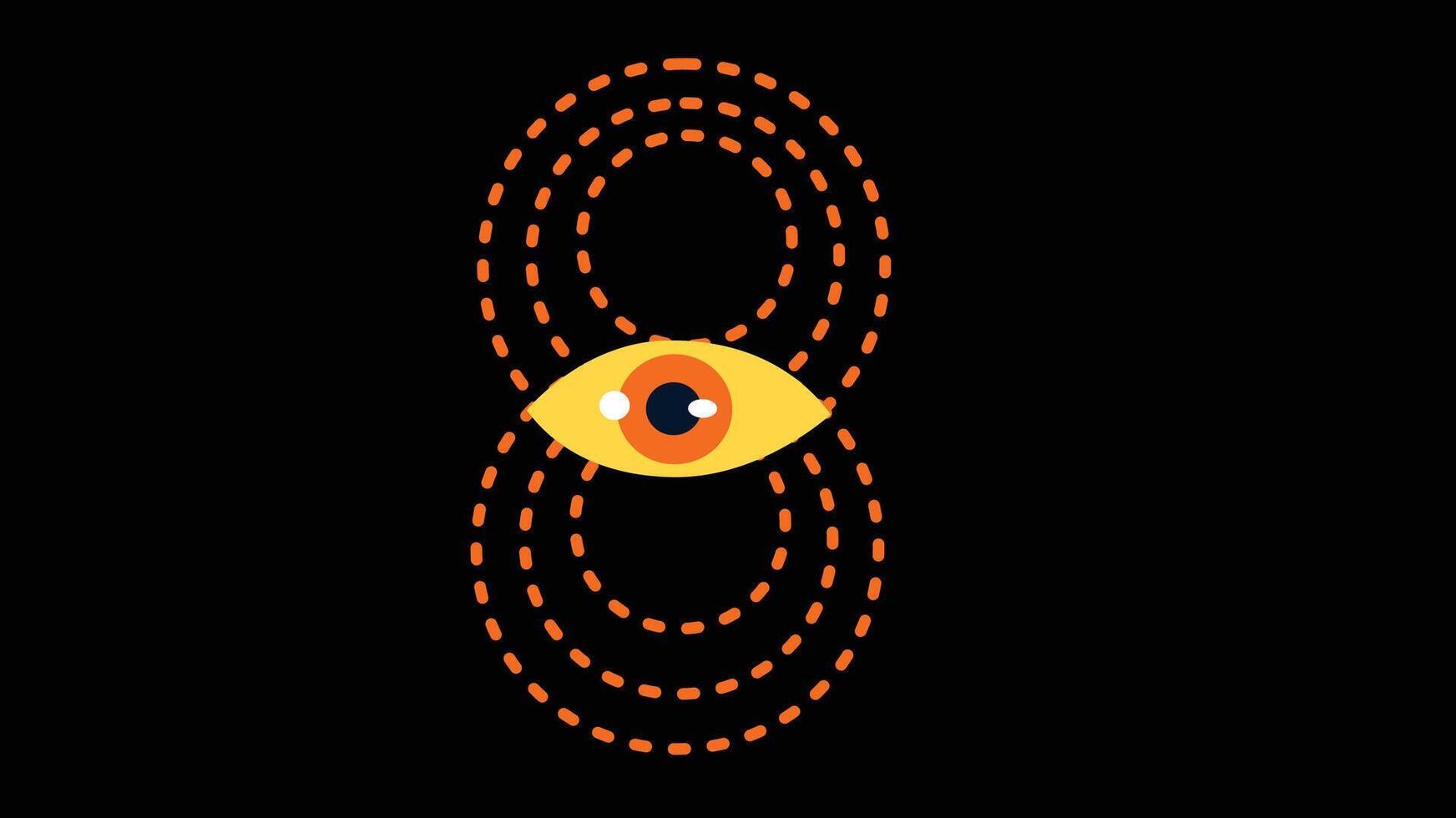 Orange dotted infinity loop with centered abstract symbolic eye vector