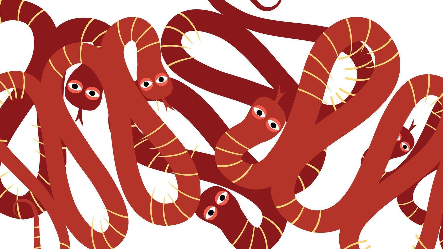 Multiple red snakes tangled together in seamless pattern vector
