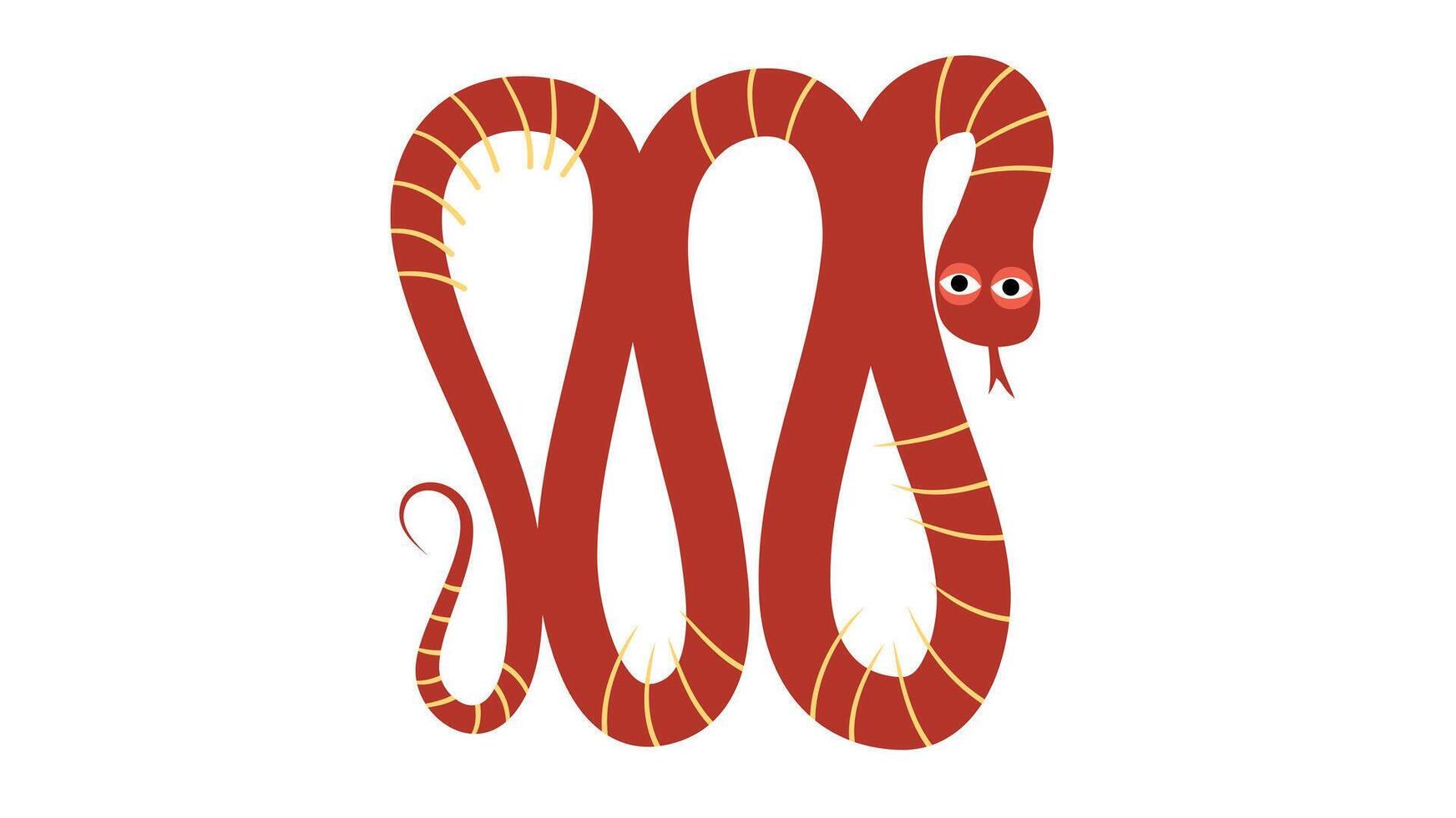 Red snake illustration with bold simple flat style vector