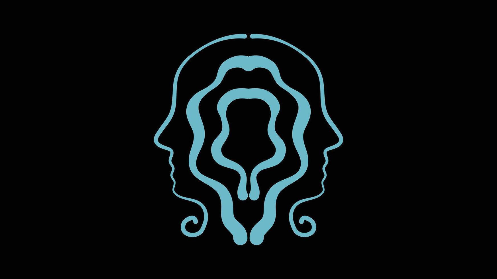 Symmetrical blue abstract faces forming surreal mirrored line composition vector