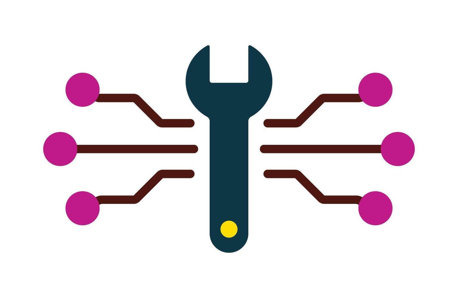 Technical support and system maintenance icon. A wrench with a digital circuit symbolizing IT solutions and configuration. vector