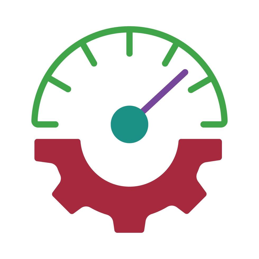Performance and efficiency icon with a speedometer and gear. Symbolizes operational management, productivity, and optimization. vector