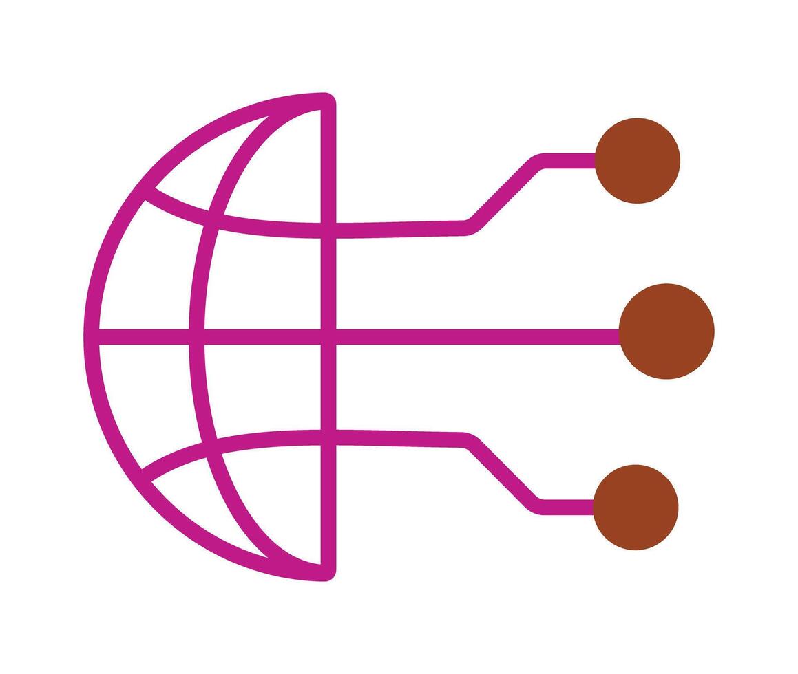 Global network and communication technology icon. A simple line art graphic of the world connected to a digital network. vector