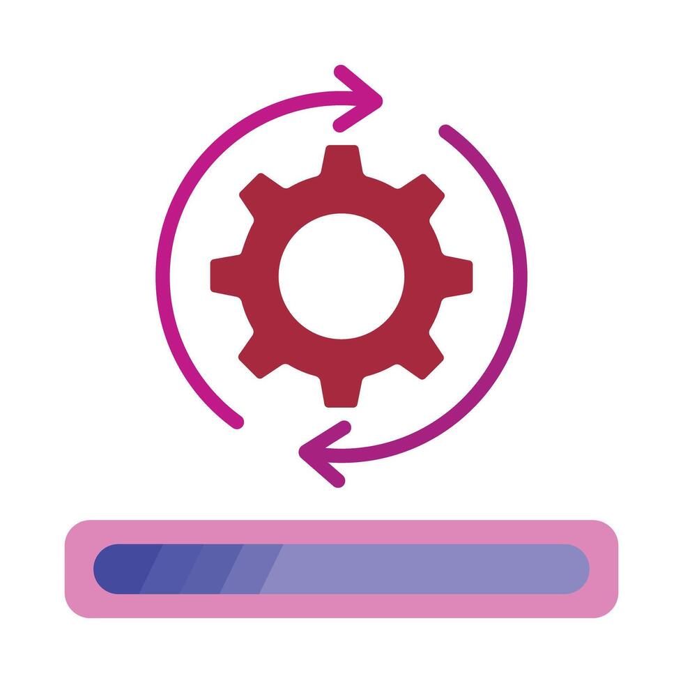 System update icon with a processing gear and a loading bar. A symbol for software installation or configuration in progress. vector