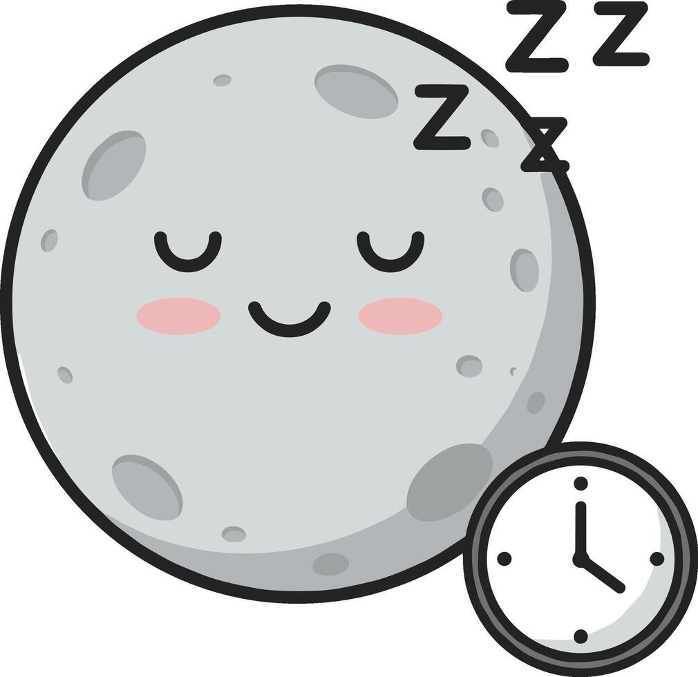 moon with a clock next to it vector