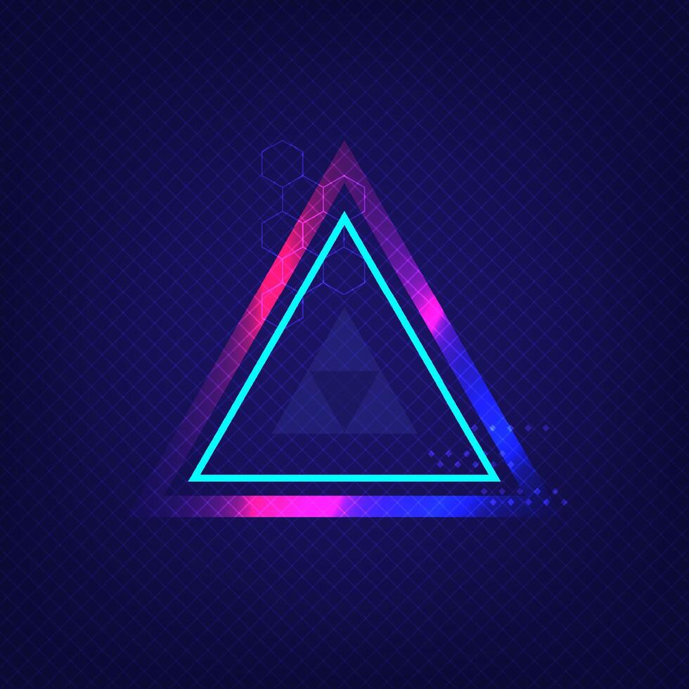 Triangle sign cyberspace glowing. Abstract science technology shape. Prism background vector