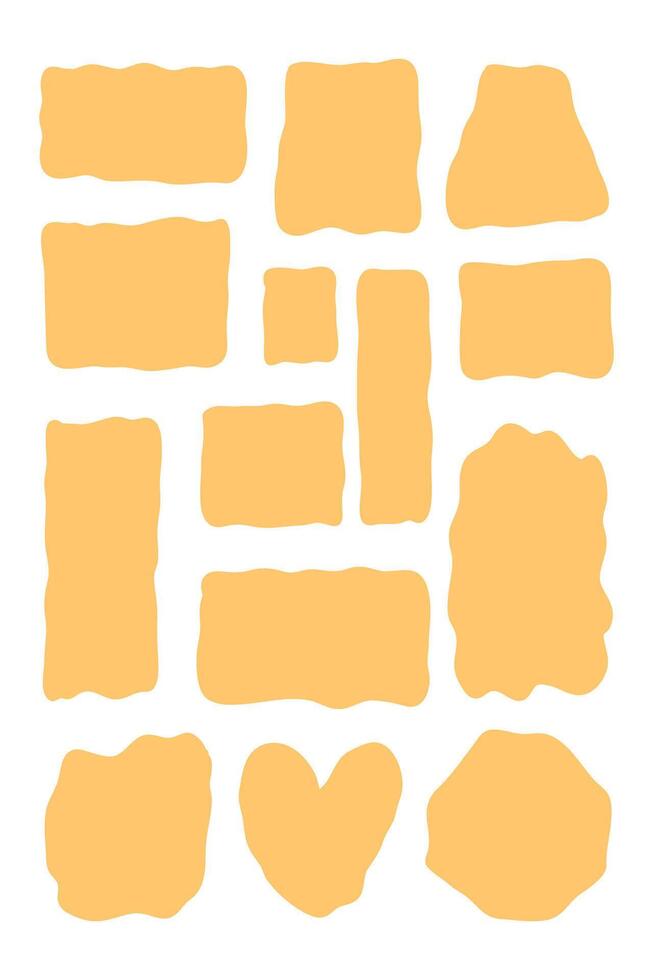 yellow liquid shapes. Organic blobs. Hand drawn fluid bubbles. wavy spots, box set for comment text vector