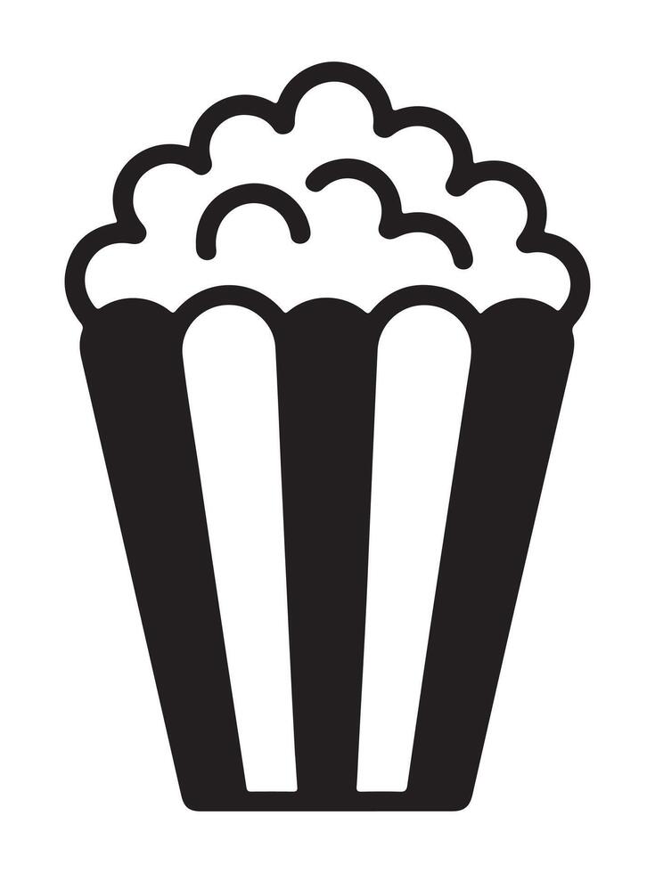 Silhouette of a popcorn box overflowing with kernels isolated on white background vector