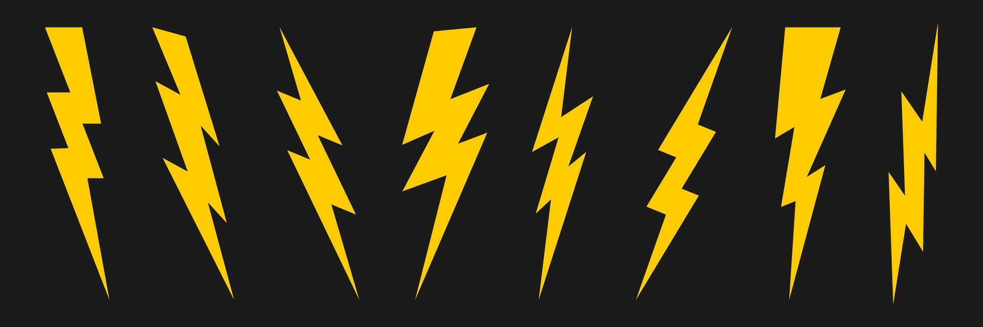 Set of lightning thunderbolt icon on black background vector