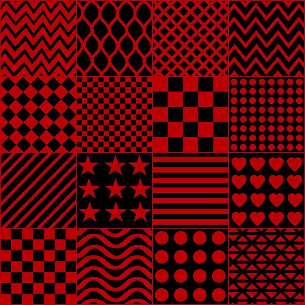 set graphic geometric seamless patterns in black and red. textile design, packaging, web design, scrapbooking paper vector