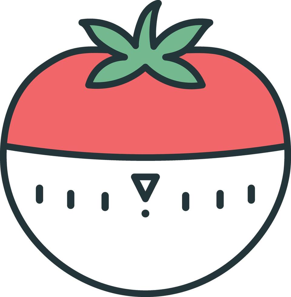 Pomodoro timer outline icon with red and green color vector