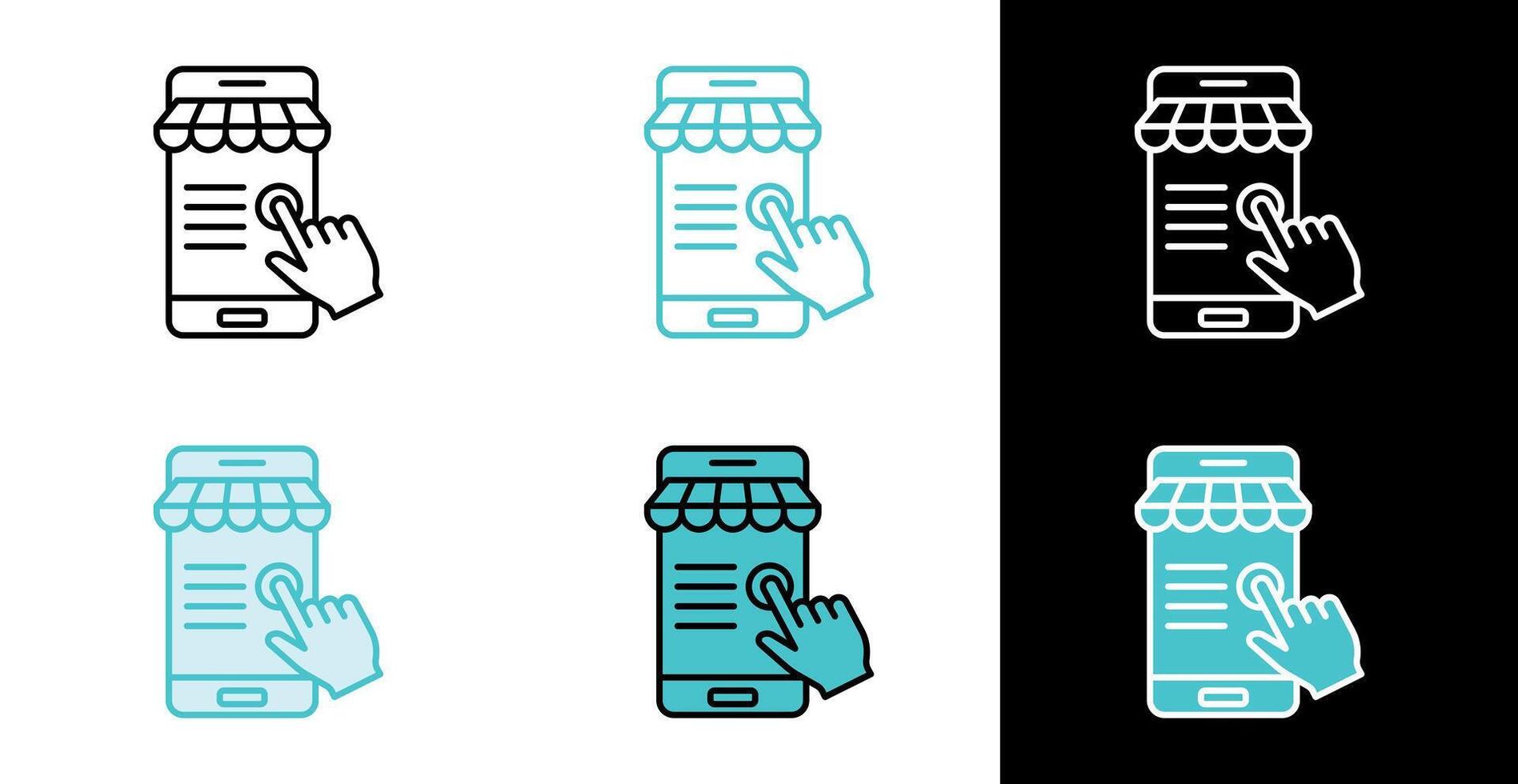 Digital store screen with clicking pointer icon for online shopping in line and fill style vector