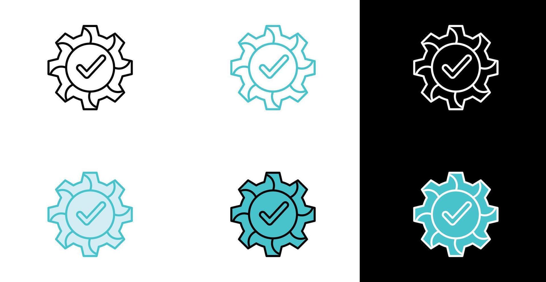 Gear cogwheel checkmark icon for settings and confirmation in line and fill style vector