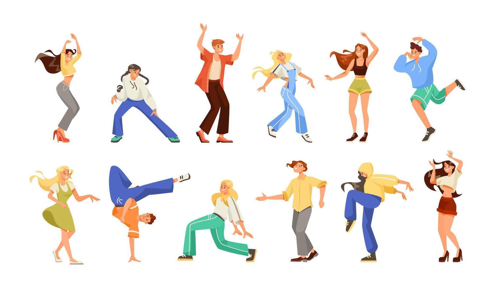 Various characters dancing joyfully vector