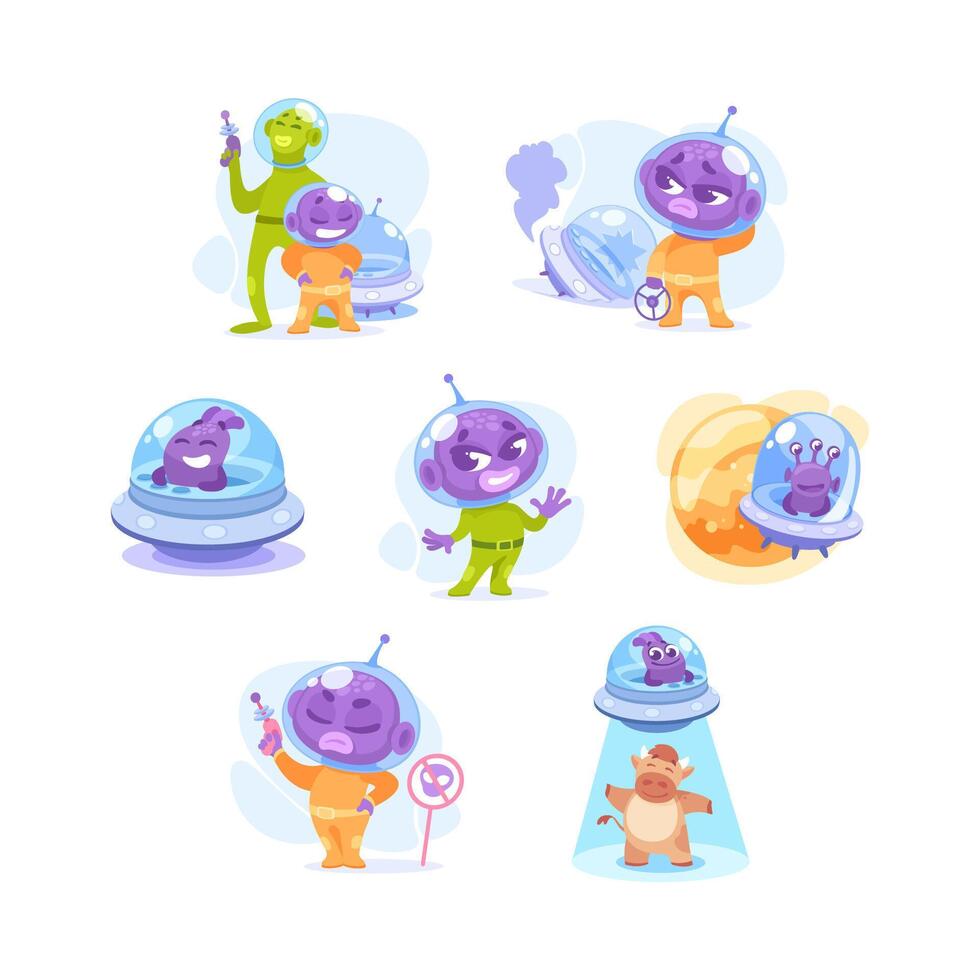 Colorful cartoon aliens in spacesuits vector