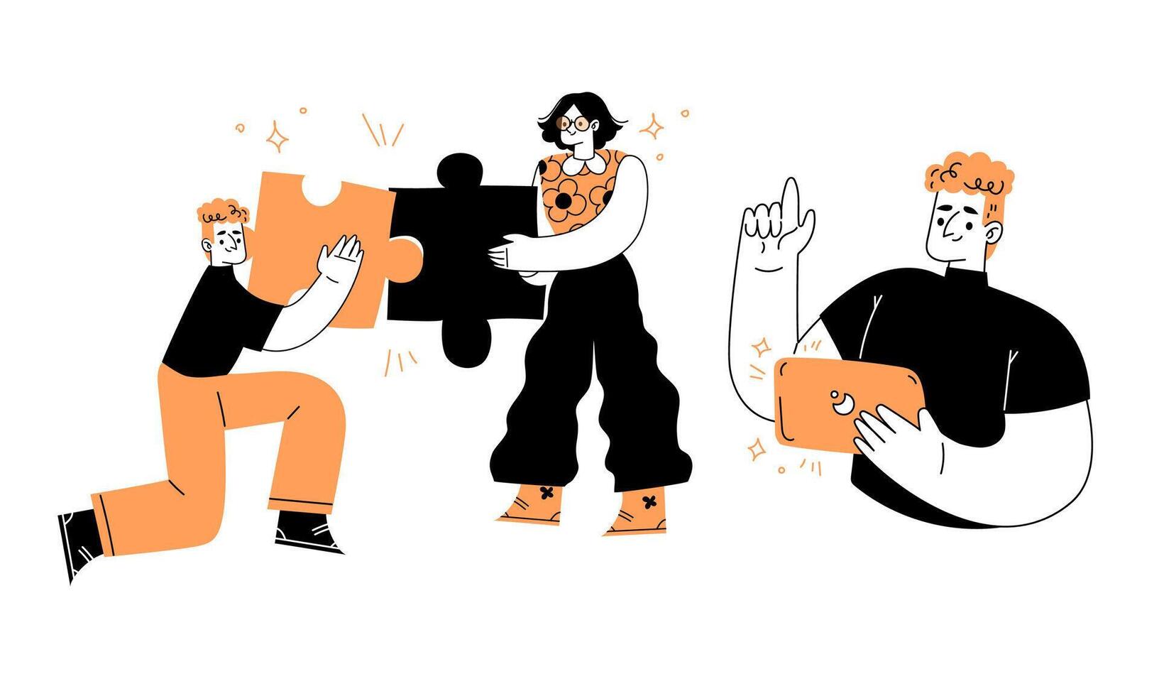 Collaboration in Problem Solving with Interlocking Puzzle Pieces to Achieve Success Together vector