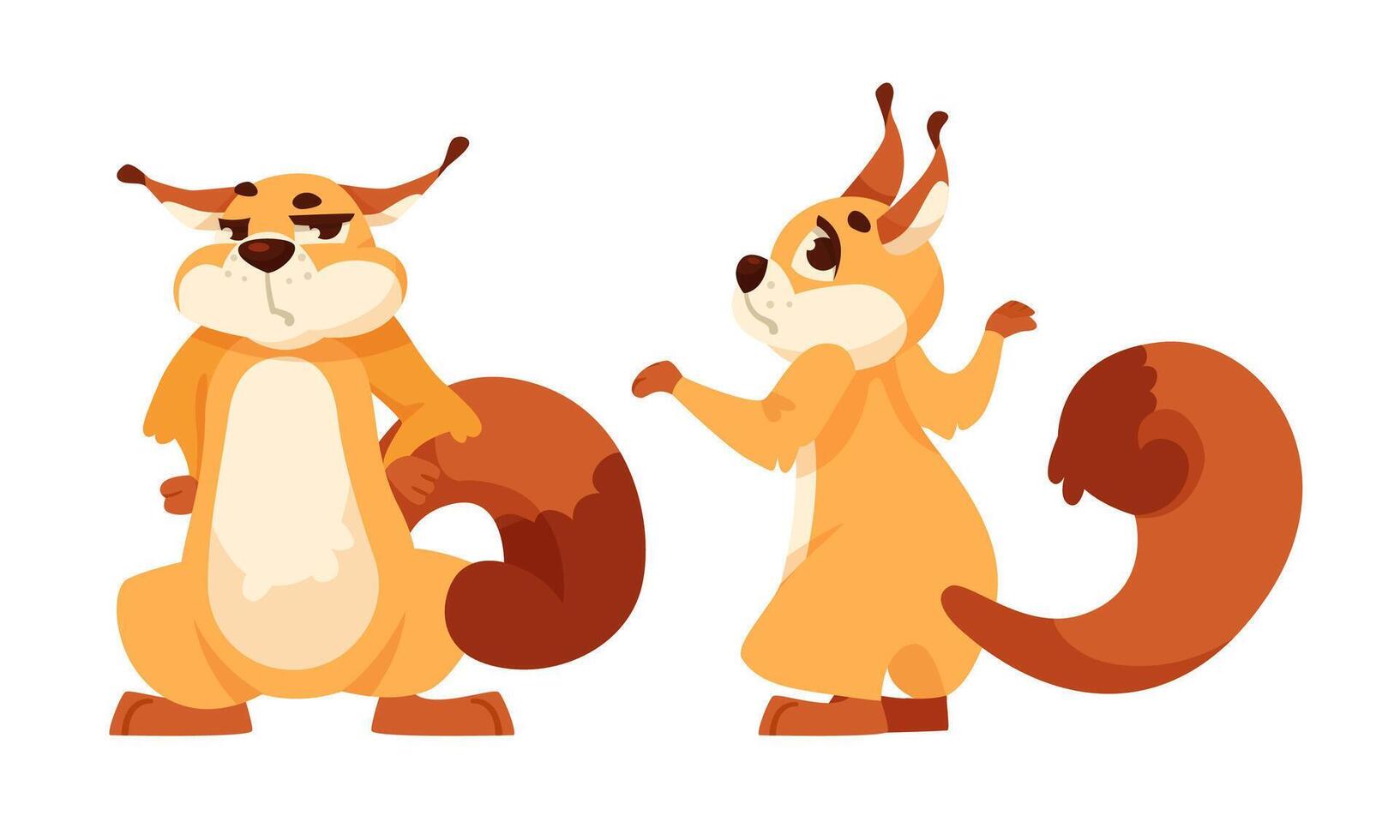 Charming and Cute Cartoon Squirrel Characters Displaying in Fun and Playful Poses vector