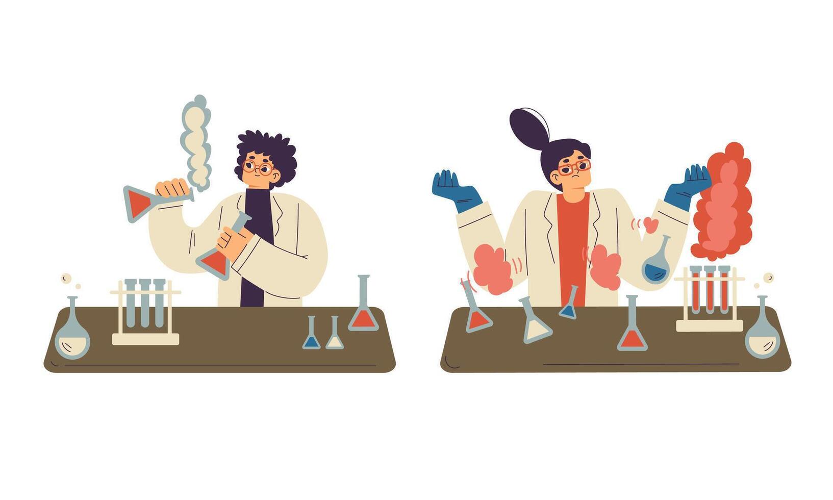 scientists experimenting with colorful chemicals vector